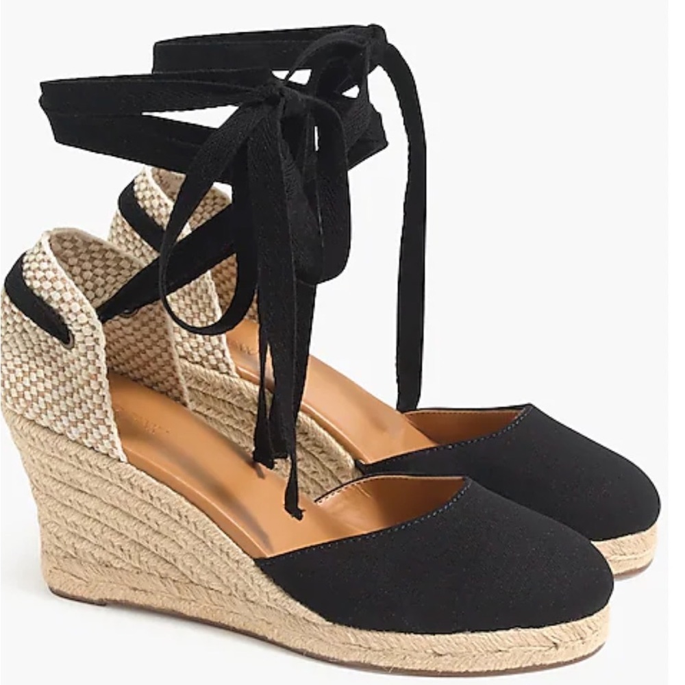 JCrew Canvas ankle-wrap espadrille wedges